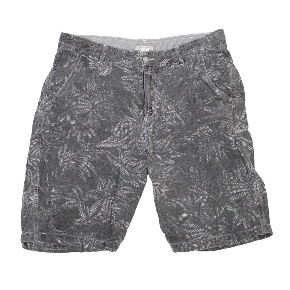 Carbon 2 Cobalt Shorts Men's 35 Linen Blend Gray Tropical Print Chino 9"‎ Inseam